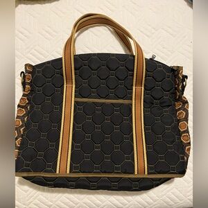 Cinda B Navy and Brown Geometric Laptop Bag